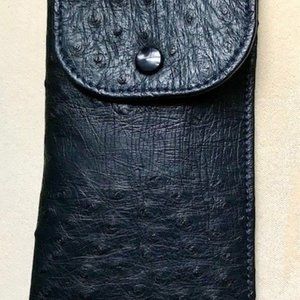 GENUINE OSTRICH SKIN EYEGLASS CASE IN DARK NAVY